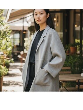 Eileen Fisher Cream/Gray Reversible Coat Large NWOT